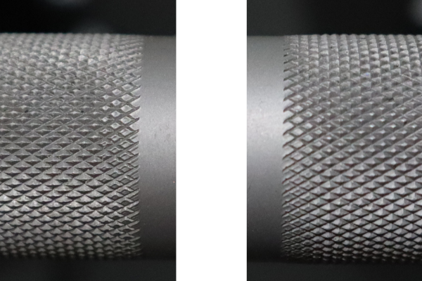 Feathering where the knurl terminates.