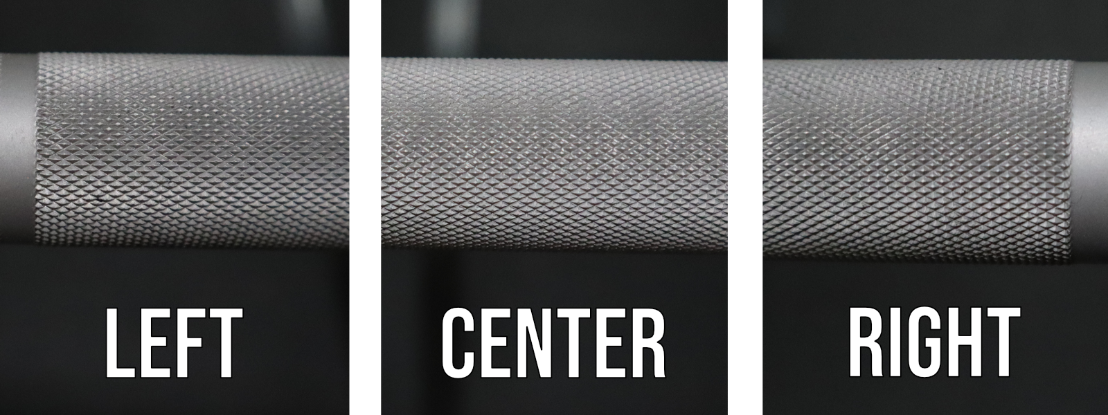 Left, center, and right knurling of the Rep Deep Knurl Power Bar EX.